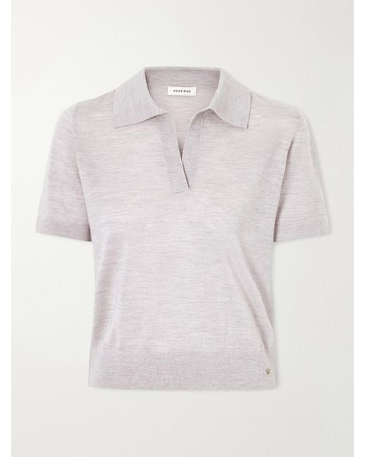 Anine Bing White Moni Wool And Cashmere-Blend Polo Sweater