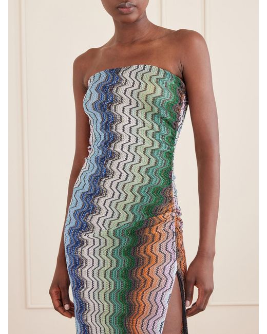 Missoni Blue Strapless Striped Metallic Crochet-Knit Coverup