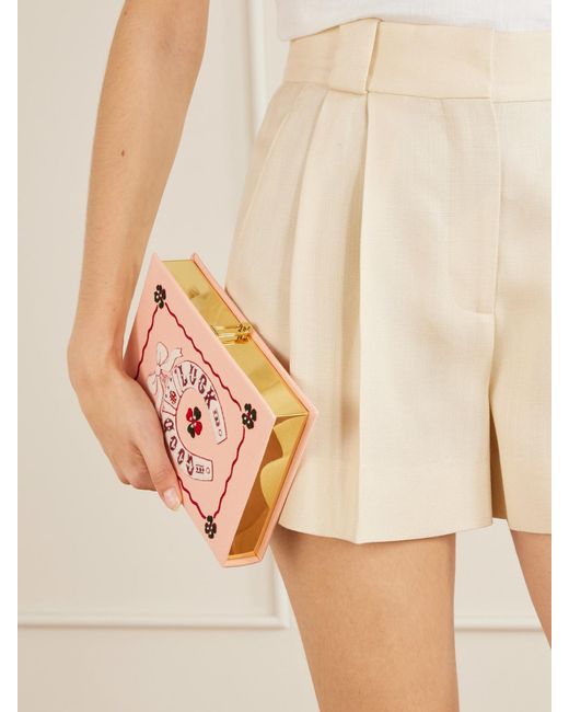 Olympia Le-Tan Pink Good Luck Embroidered Canvas Clutch