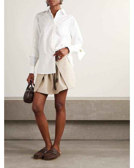 Loewe White Embellished Striped Organic Cotton-Blend Poplin Shirt