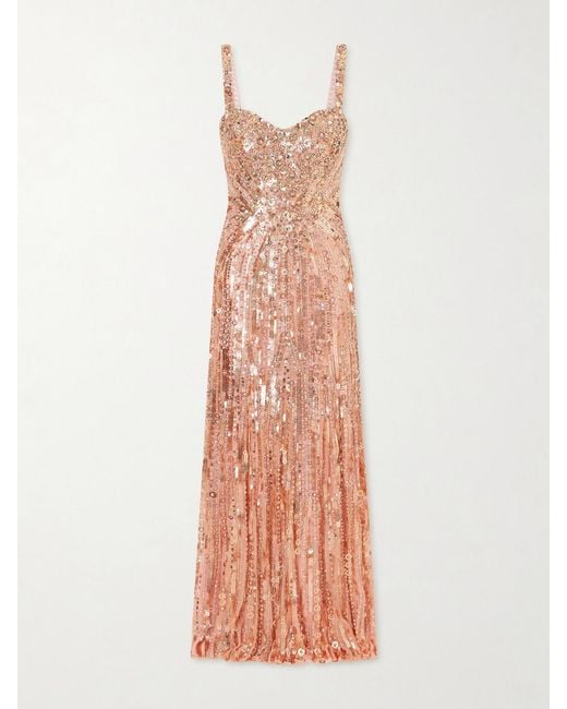 Jenny Packham White Da Vinci Crystal-Embellished Sequined Tulle Gown