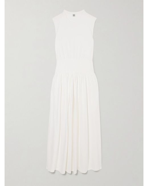 Robe Midi En Jersey De Coton Biologique À Plis Totême  en coloris White