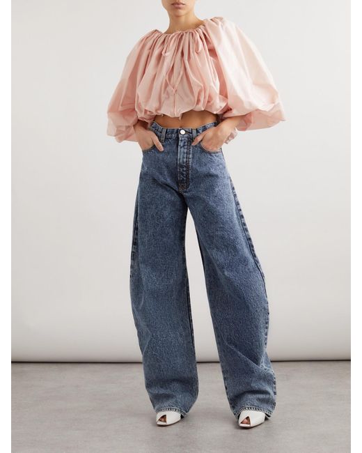 Alaïa Blue Acid-Wash High-Rise Barrel-Leg Jeans