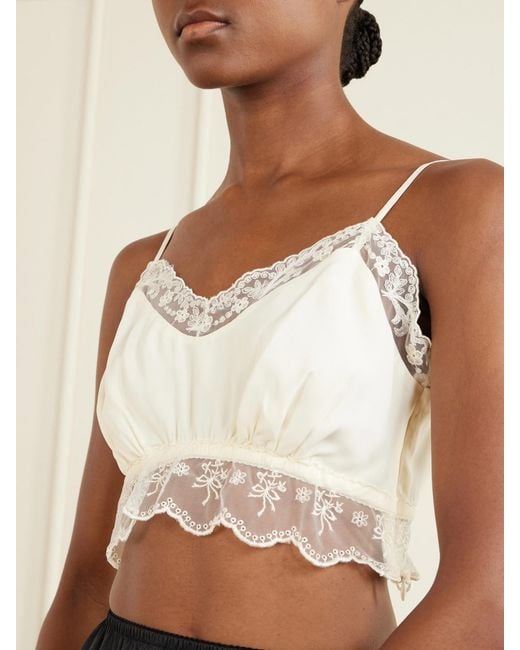 Simone Rocha Natural Lace-Trimmed Crepe De Chine Bralette