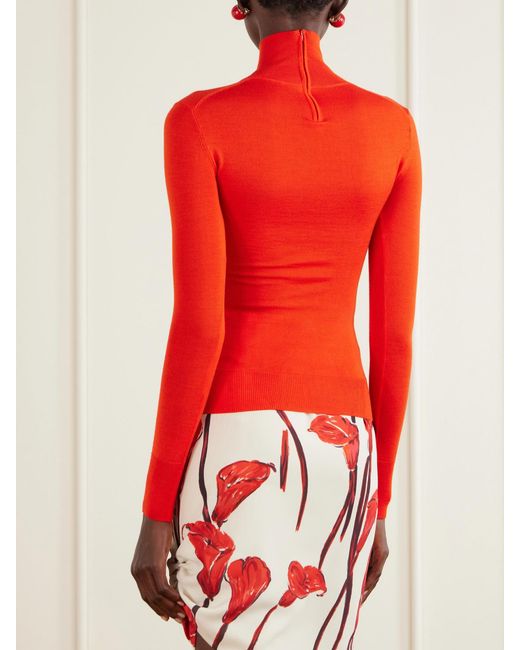 Carolina Herrera Red Wool And Silk-Blend Turtleneck Sweater