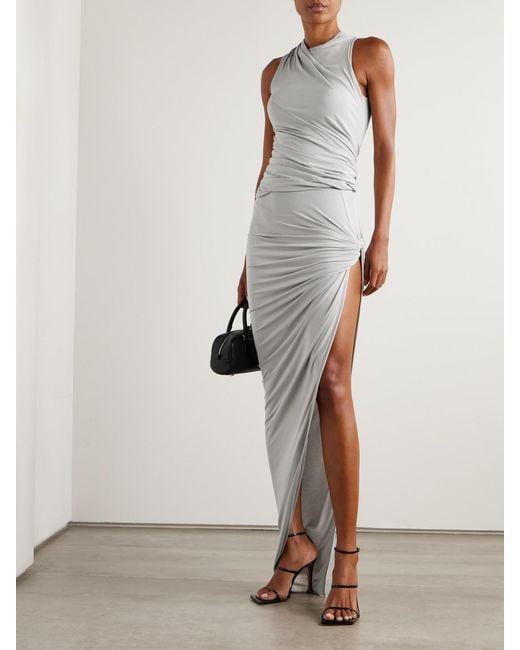 Rick Owens White Edfu Gathered Jersey Maxi Skirt