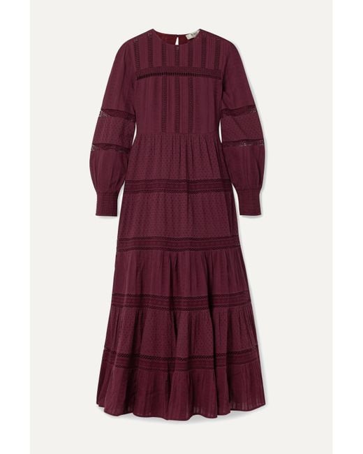 Sea Purple Pascale Crochet-Trimmed Embroidered Cotton-Voile Maxi Dress