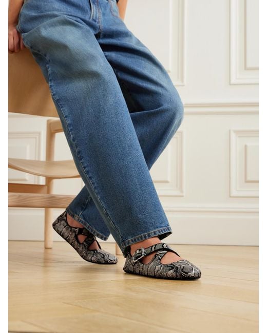 Alaïa Multicolor Criss Cross Leather-Trimmed Snakeskin Ballet Flats