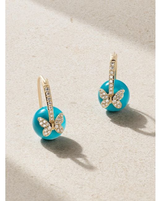 Sydney Evan Blue Butterfly 14-Karat, And Diamond Earrings