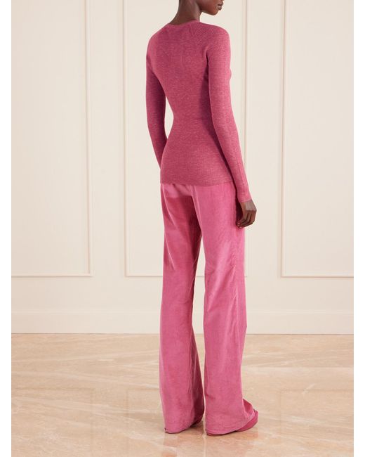 Gabriela Hearst Pink Anges Ribbed Cashmere, Silk And Hemp-Blend Henley Shirt