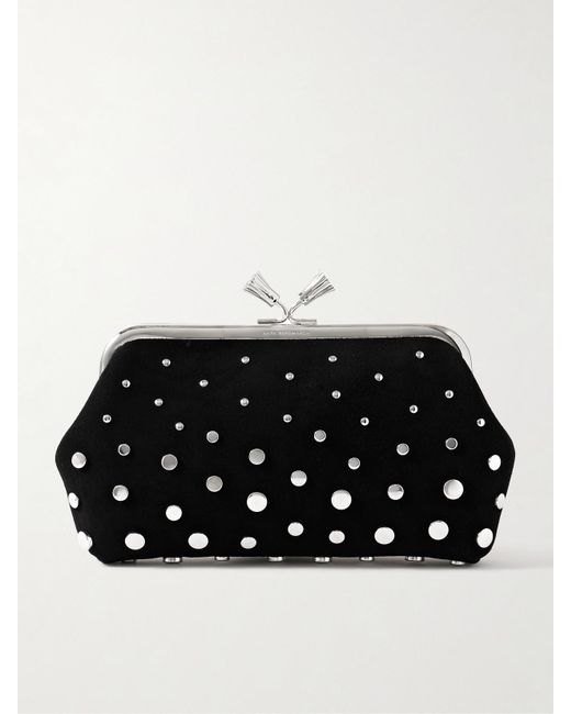 Anya Hindmarch Black Maud Tassel Studded Suede Clutch