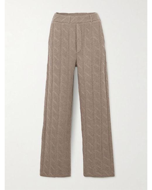 Lisa Yang Natural Ebba Cable-Knit Cashmere Wide-Leg Pants