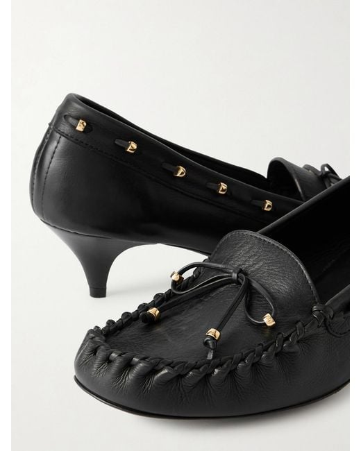 Khaite Black Milly Embellished Whipstitched Textured-Leather Pumps