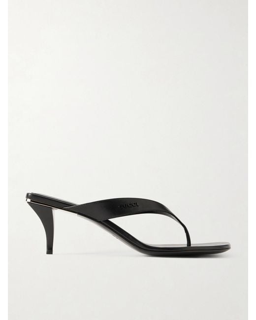 Gucci Natural Vittoria Logo-Embellished Leather Thong Sandals
