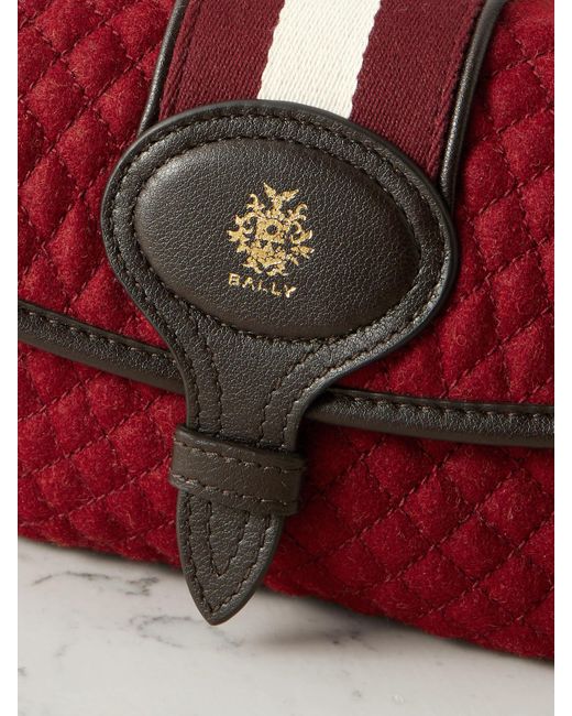 Bally Red Quilted Webbing And Leather-Trimmed Wool-Bouclé Shoulder Bag