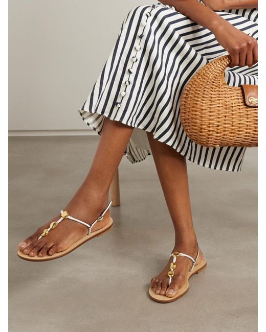Amanu White The Nairobi Embellished Leather Sandals