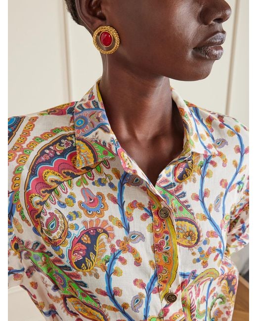 Etro Multicolor Belted Paisley-Print Cotton-Voile Midi Shirt Dress