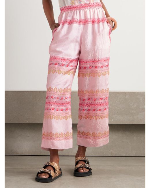 Pantalon Large En Satin De Soie Imprimé Otto Alix Of Bohemia en coloris Pink