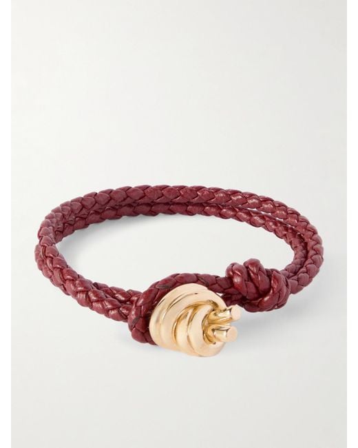 Bottega Veneta Red Intrecciato Leather And-Tone Bracelet