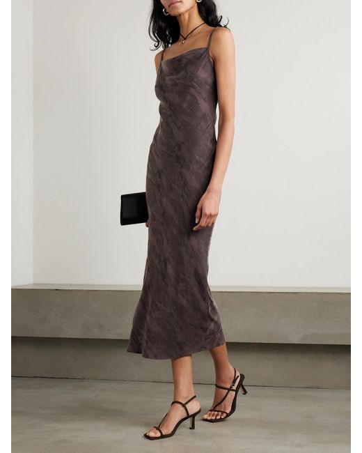 St. Agni Purple Printed Satin Midi Dress