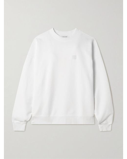 Anine Bing White Miles Embroidered Cotton-Jersey Sweatshirt