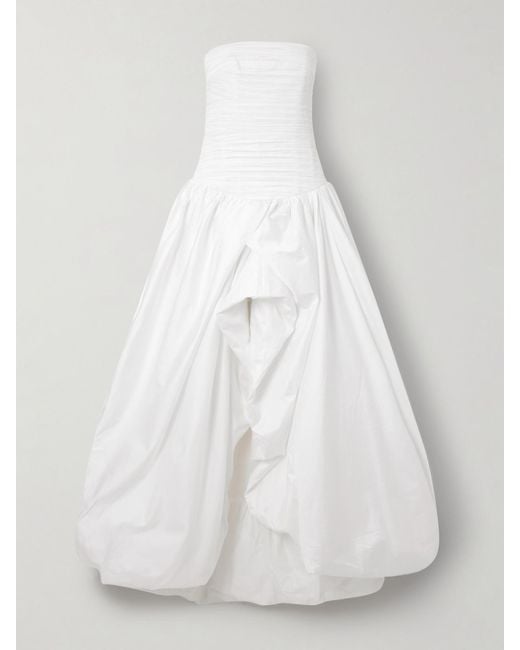 Aje. White Violette Strapless Ruched Cotton-Poplin Gown