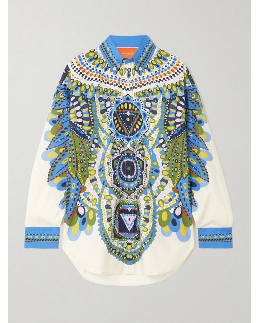 LaDoubleJ Blue Better Than Your Boyfriend's Printed Cotton-Poplin Shirt