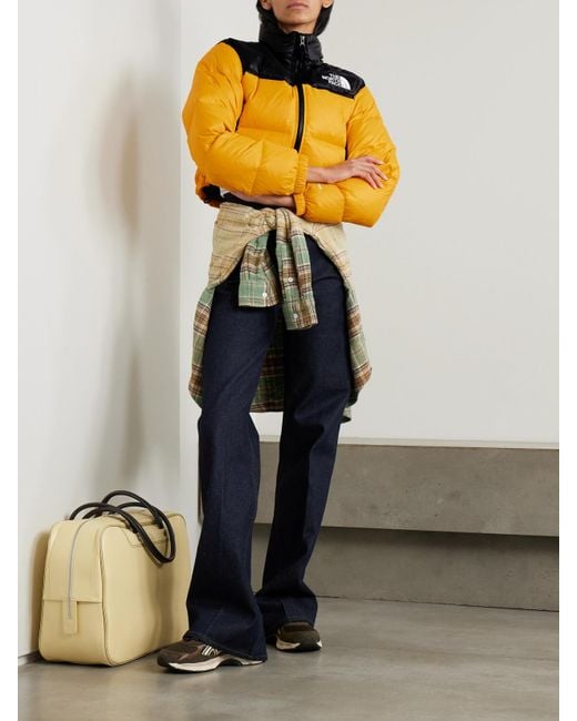 The North Face Orange Nuptse Two-Tone Cropped Quilted Shell Down Jacket