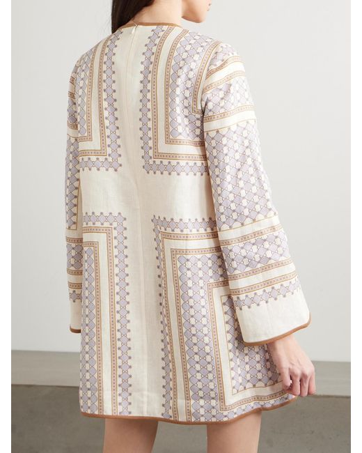 Zimmermann Natural Printed Linen Mini Dress