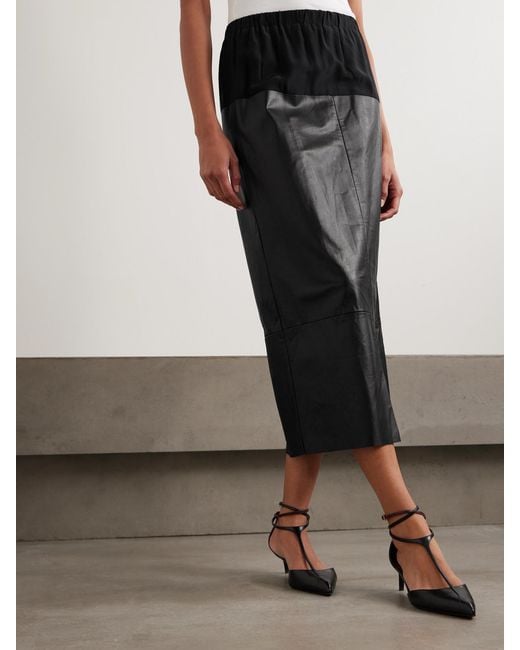 Sharon Wauchob Black Laure Paneled Silk-Jersey And Leather Midi Skirt