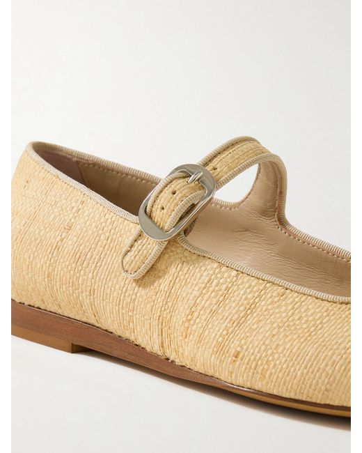 Le Monde Beryl White Grosgrain-Trimmed Raffia Mary Jane Ballet Flats
