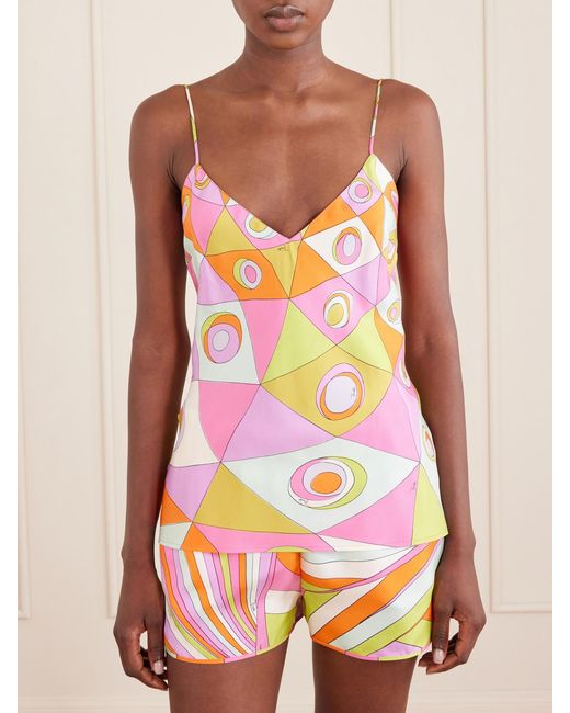Emilio Pucci Gray Printed Silk-Twill Tank