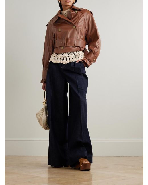 Zimmermann Brown Hypnotic Belted Cropped Leather Jacket