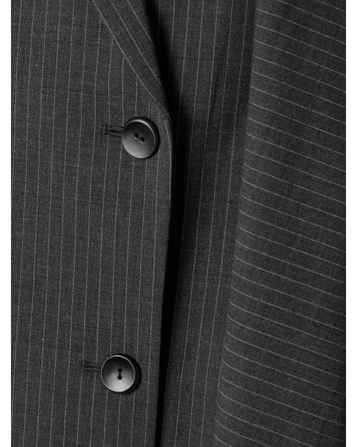 Maria McManus Black Double-Breasted Draped Pinstriped Wool-Blend Blazer