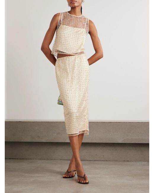 Staud Natural Seraphina Cropped Layered Embellished Tulle Top