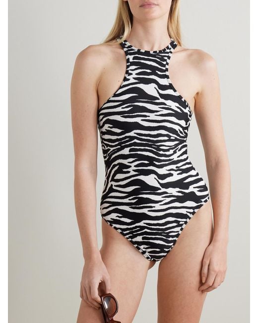 The Attico White Embellished Zebra-Print Swimsuit