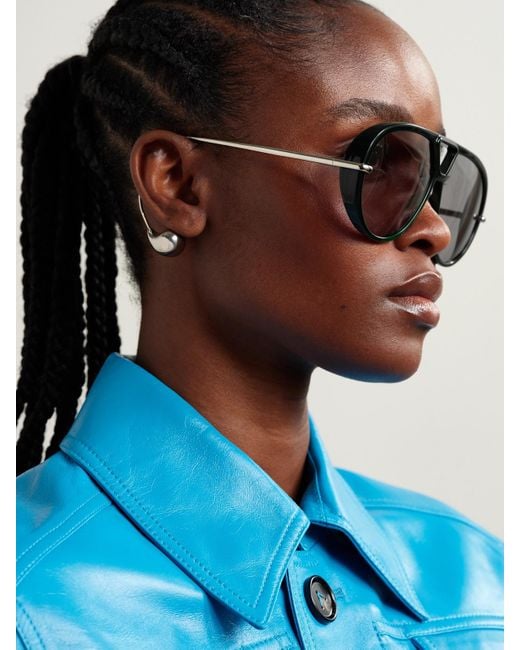 Bottega Veneta Gray Embellished Aviator-Style Recycled-Acetate And-Tone Sunglasses