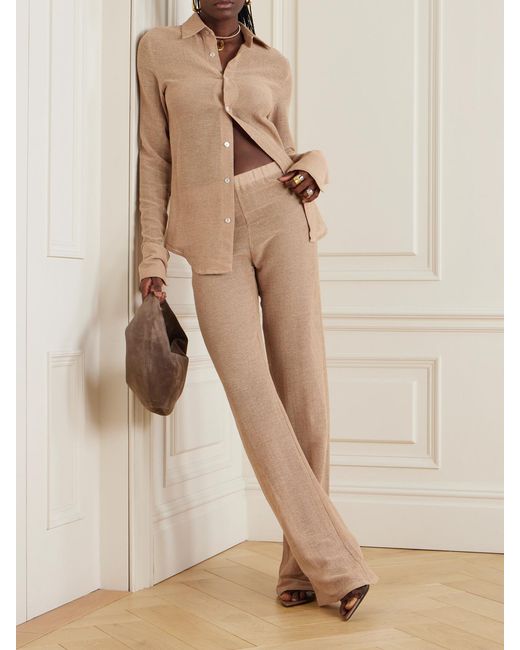 Ludovic de Saint Sernin Natural Mermaid Open-Knit Cotton-Blend Straight-Leg Pants