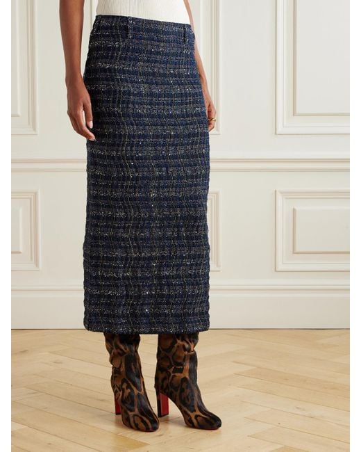 Missoni Blue Sequin-Embellished Metallic Tweed Midi Skirt