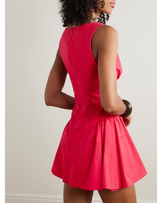 Staud Red Gwen Paneled Cotton-Blend Poplin Mini Dress
