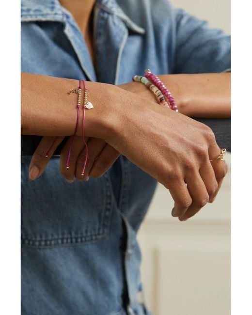 Sydney Evan Pink Pure Heart 14-karat Gold Cord Bracelet