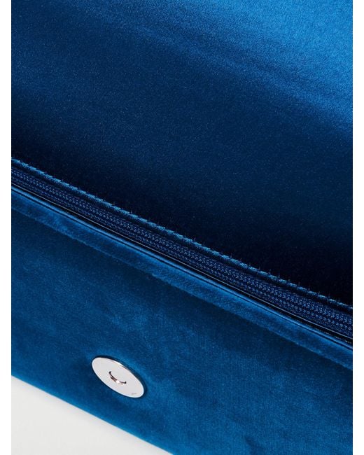Manolo Blahnik Blue Maygot Buckle-Embellished Satin-Trimmed Velvet Clutch