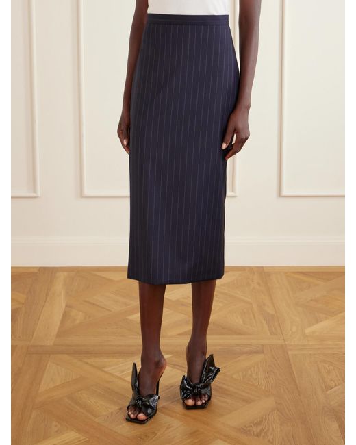 Givenchy Blue Striped Wool Midi Skirt