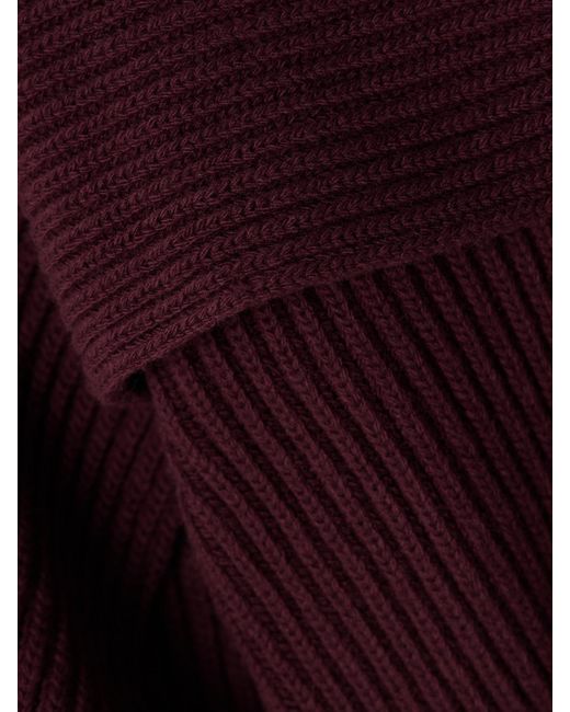 Erdem Purple Draped Cropped Ribbed Wool And Cashmere-Blend Sweater