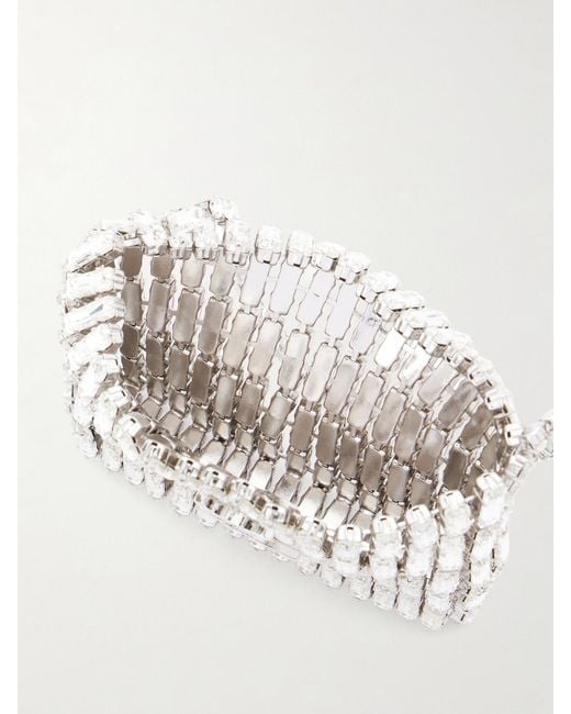Saint Laurent White Evening Micro Crystal-Embellished Chainmail Shoulder Bag