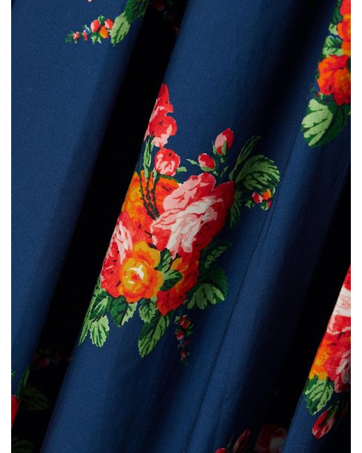 Cara Cara Blue Montreal Strapless Pleated Floral-Print Cotton-Poplin Maxi Dress