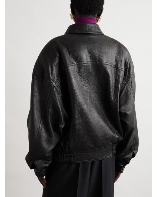 Saint Laurent Black Textured-Leather Bomber Jacket