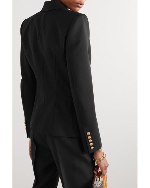 Balmain Black Double-Breasted Wool-Twill Blazer