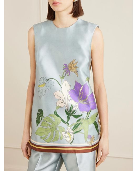ALÉMAIS Blue Alfie Floral-Print Recycled Taffeta Top