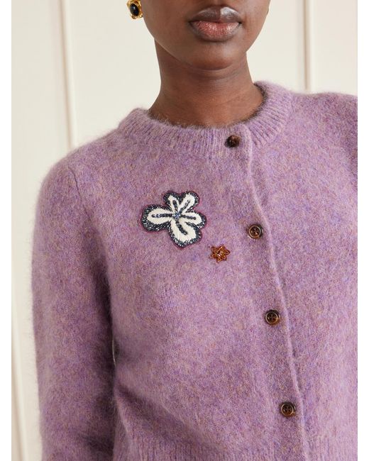ALÉMAIS Pink Reggie Sequin-Embellished Mohair, Alpaca And Wool-Blend Cardigan